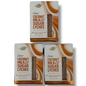 Dove Coconut Milk Sugar Lychee Cleansing Bar 5 oz Lot of 3 Peta Approved Soap